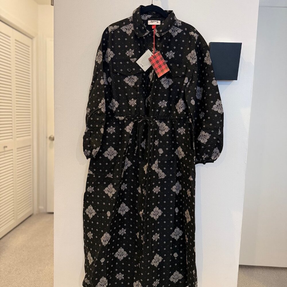Woolrich x Target Utility Bandana Print Long Sleeve Midi Shirt Dress black&white